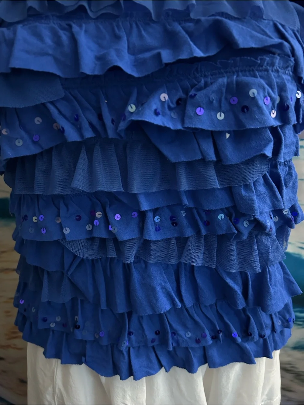 Justice Girls Royal Blue Ruffle Sequin Spaghetti Strap Tank SZ 16 NWT